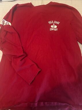 Men L Polo by Ralph Lauren RL 67  Red Polo Jeans Long Sleeve Tee